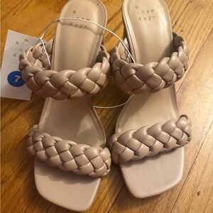 a new day Braided Double-Strap Slide Sandals in Taupe